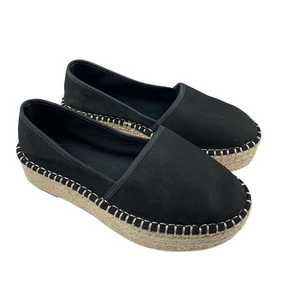 ASOS Women's Journal Flatform Espadrilles Shoes Size 9 W Black Slip-On Round Toe - Picture 1 of 11